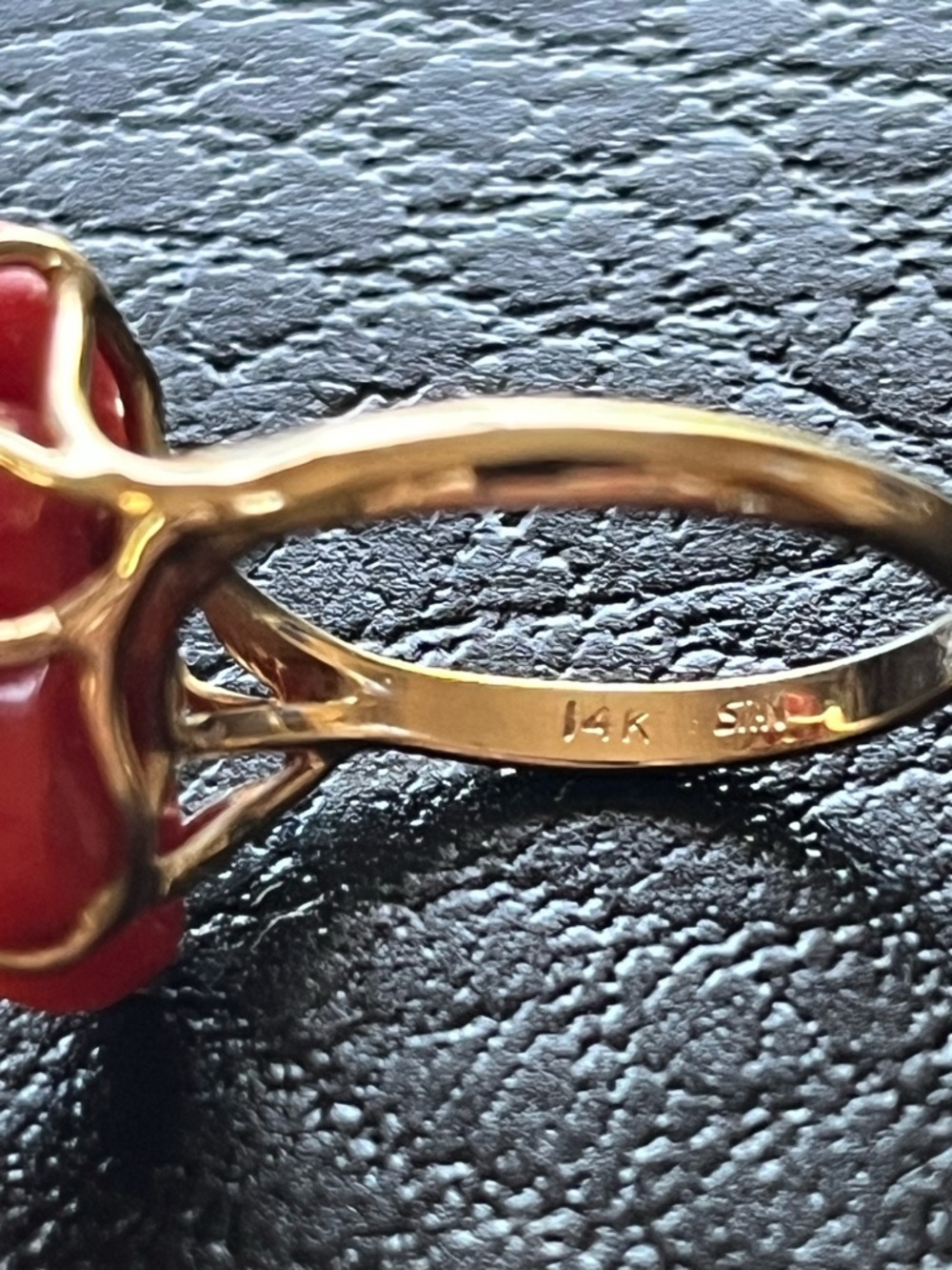 14K Gold/Red Coral Hibiscus Ring and Earring set. - Picture 5 of 5